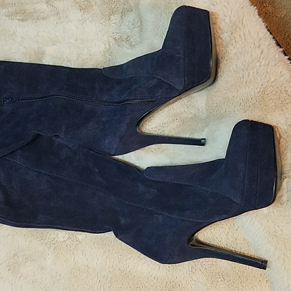 Primadonna Collection Platform Stiletto Thigh high OTK Boots Blue Suede ITALY - Picture 5 of 16